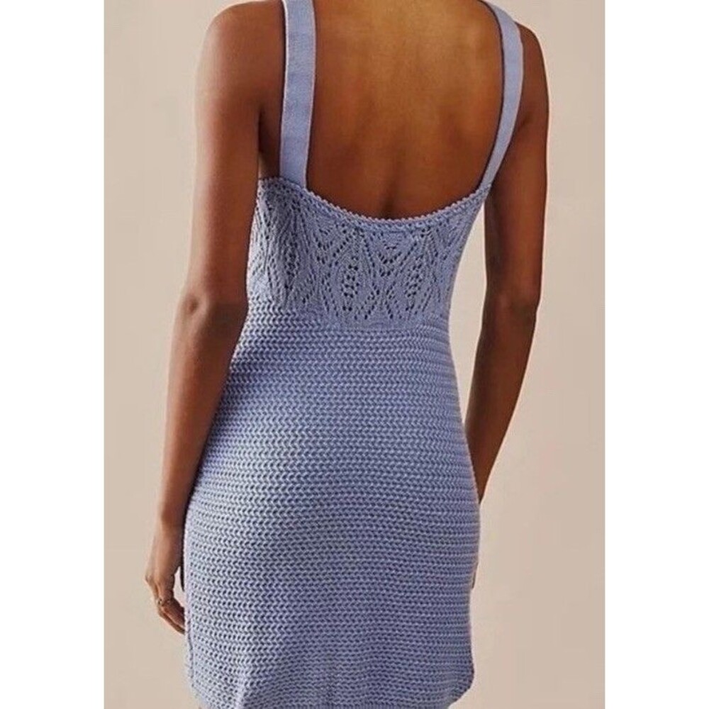 Free People Beach Coastal Open Knit Low Back Cover Up Dress Blue NWT M - Picture 12 of 12